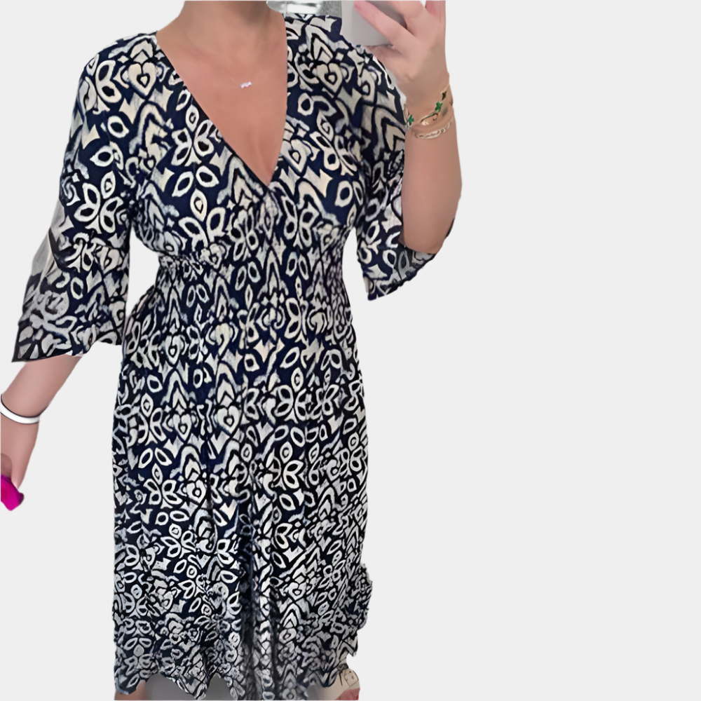 Dexie - Élégante robe imprimée bohème pour femme Bleu