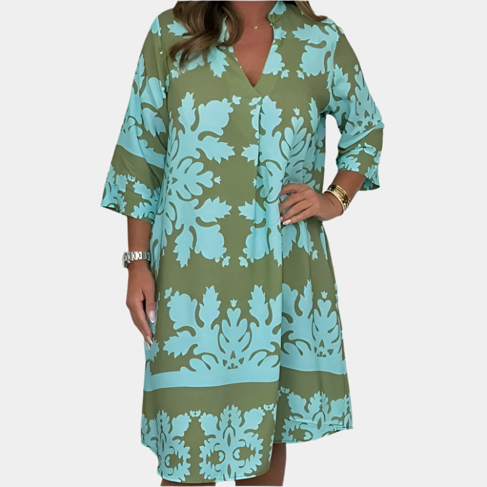 Aveline - Robe élégante et fluide pour femme Bleu Clair-Vert