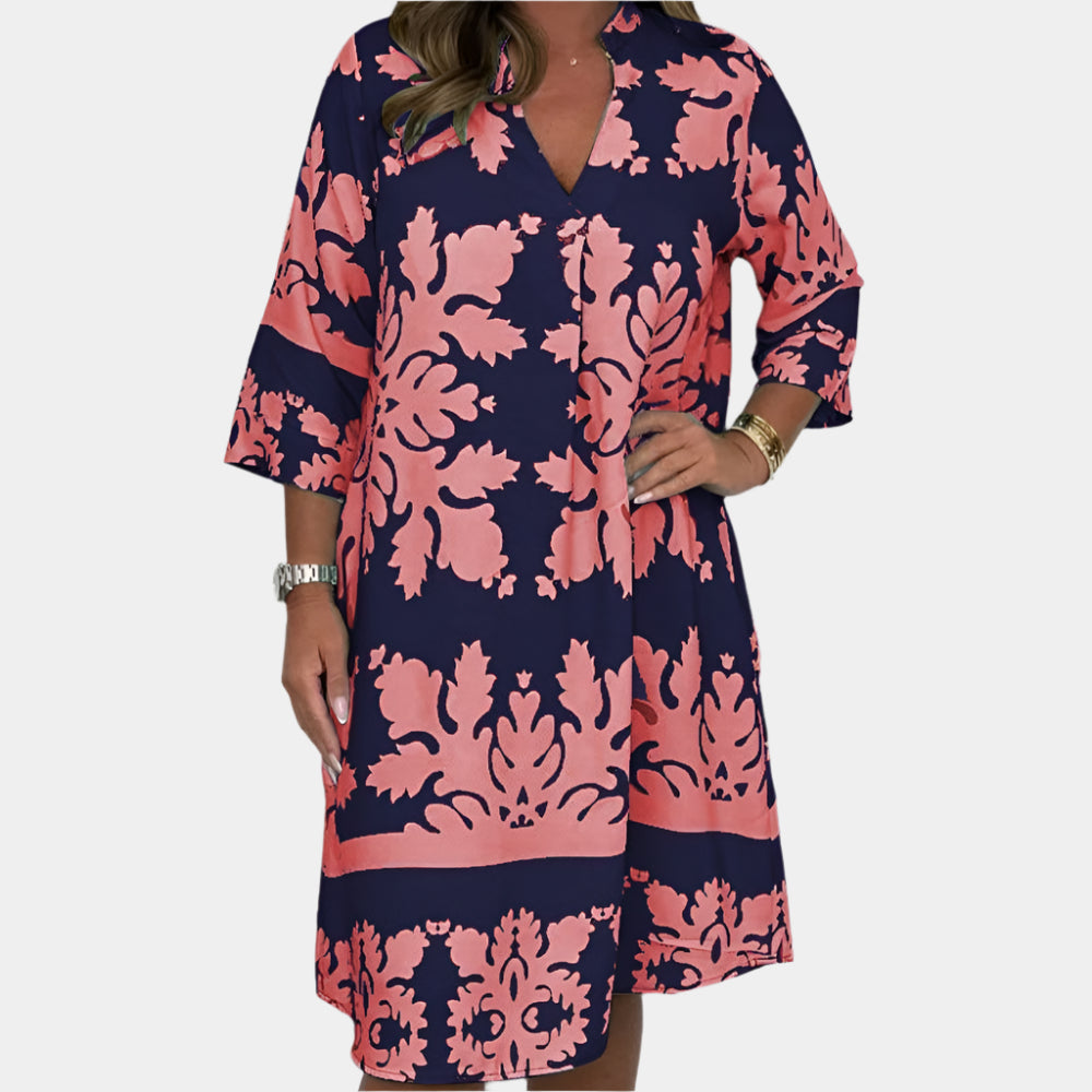 Aveline - Robe élégante et fluide pour femme Bleu-Rose