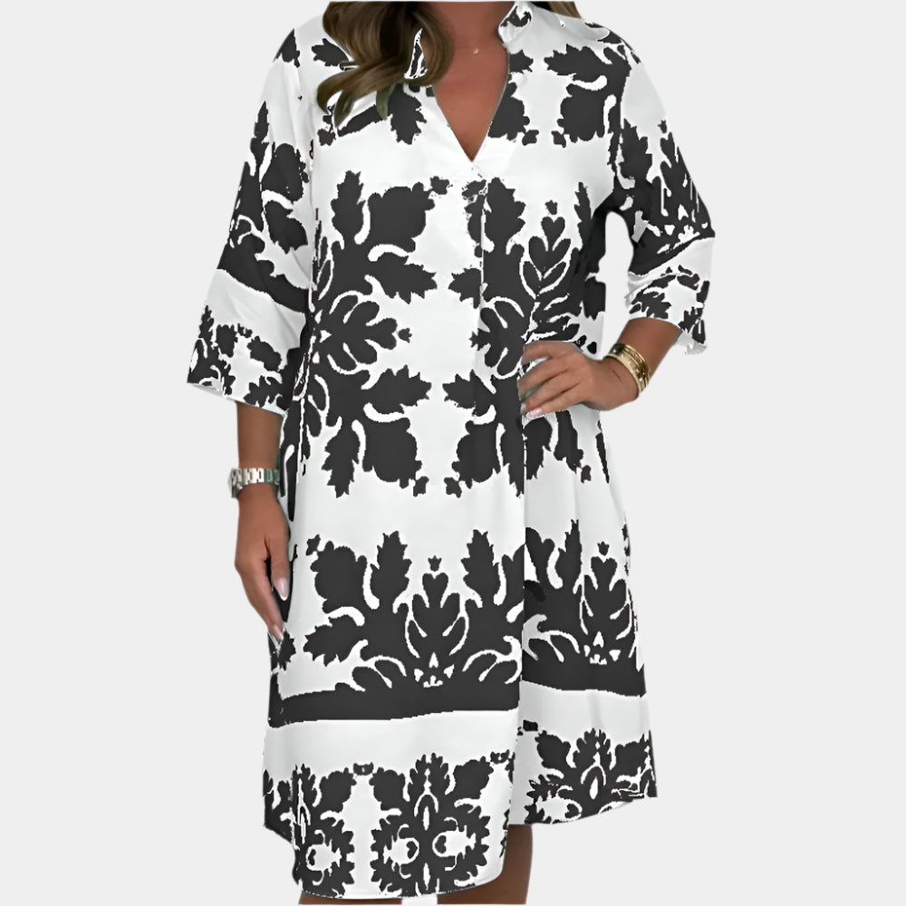 Aveline - Robe élégante et fluide pour femme Gris-Blanc