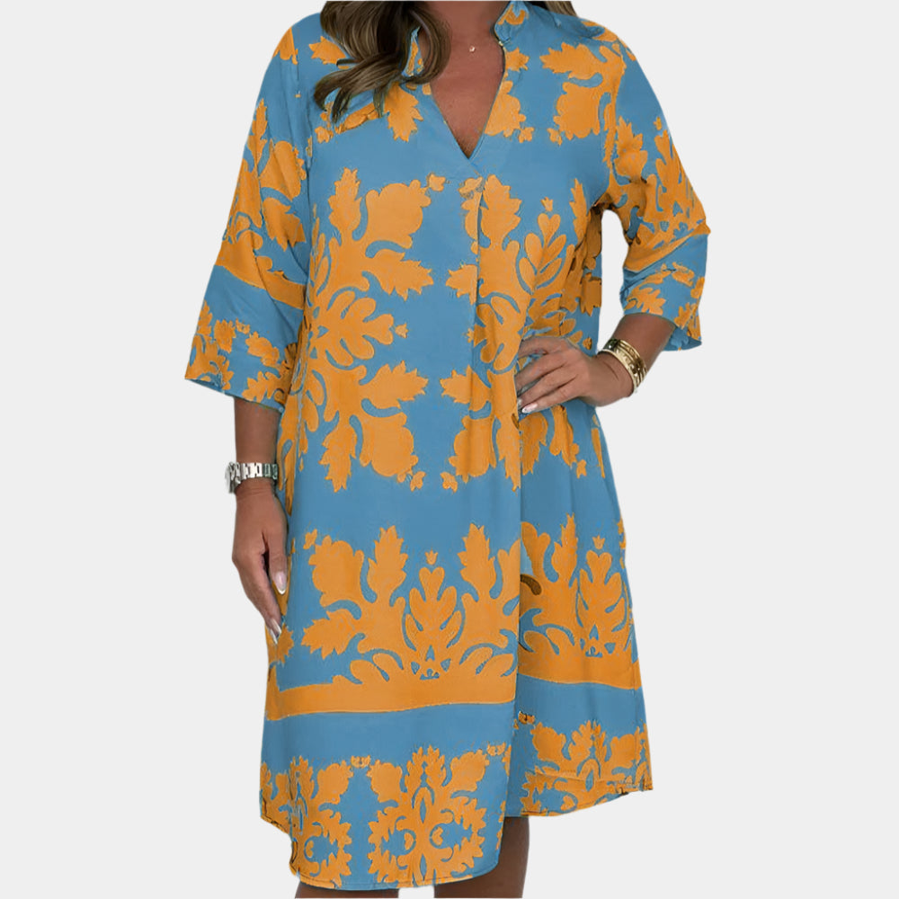 Aveline - Robe élégante et fluide pour femme Bleu-Orange
