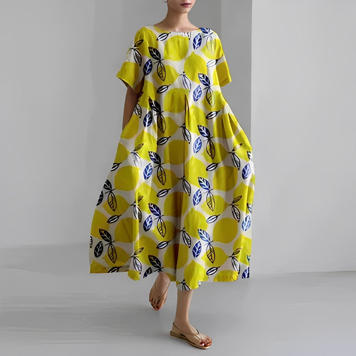 Maya – Robe Midi Fluide à Imprimé Bohème Jaune