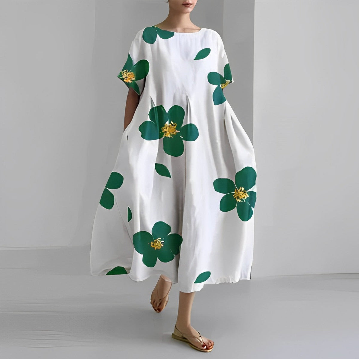 Maya – Robe Midi Fluide à Imprimé Bohème Blanc