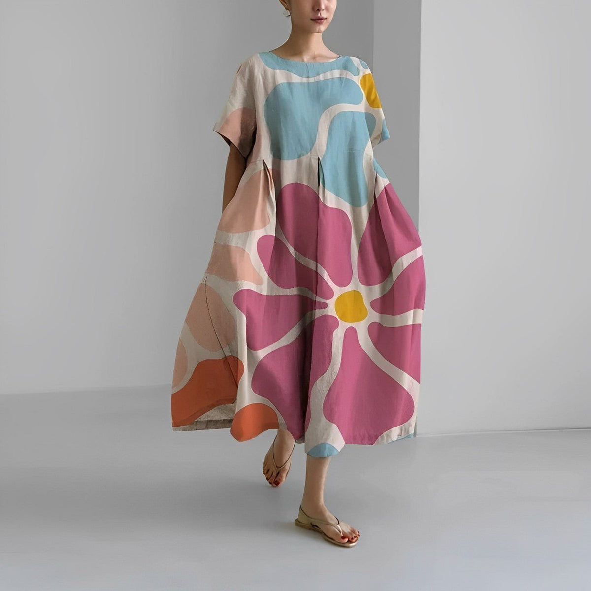Maya – Robe Midi Fluide à Imprimé Bohème Rose
