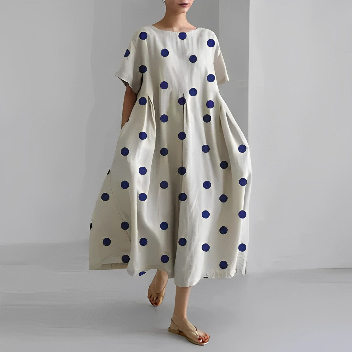 Maya – Robe Midi Fluide à Imprimé Bohème Crème
