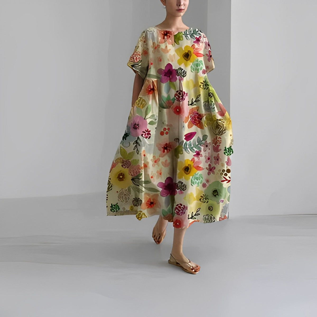 Maya – Robe Midi Fluide à Imprimé Bohème Multicolore