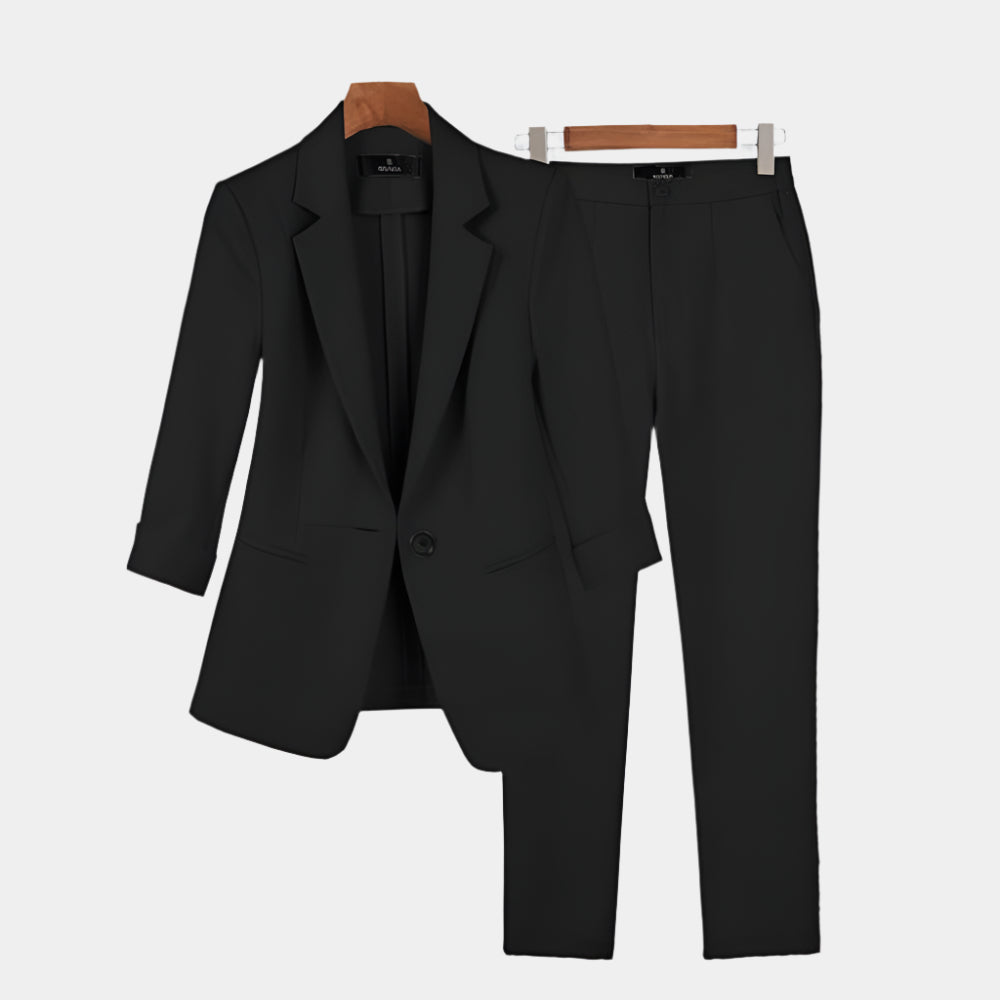 Xena - Élégant ensemble blazer et pantalon pour femmes Noir