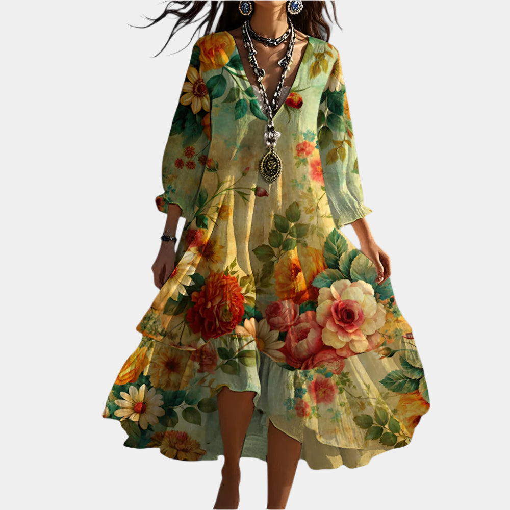 Charlee - Robe élégante et florale pour femmes Jaune