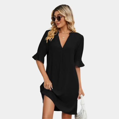 Alyssa - Robe élégante à col en V pour femmes Noir