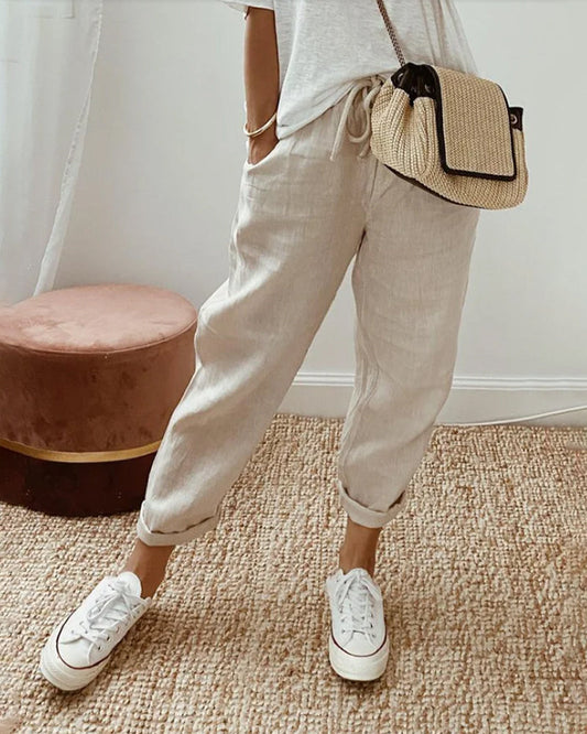 Lina – Pantalon en lin léger et respirant pour un style décontracté Beige