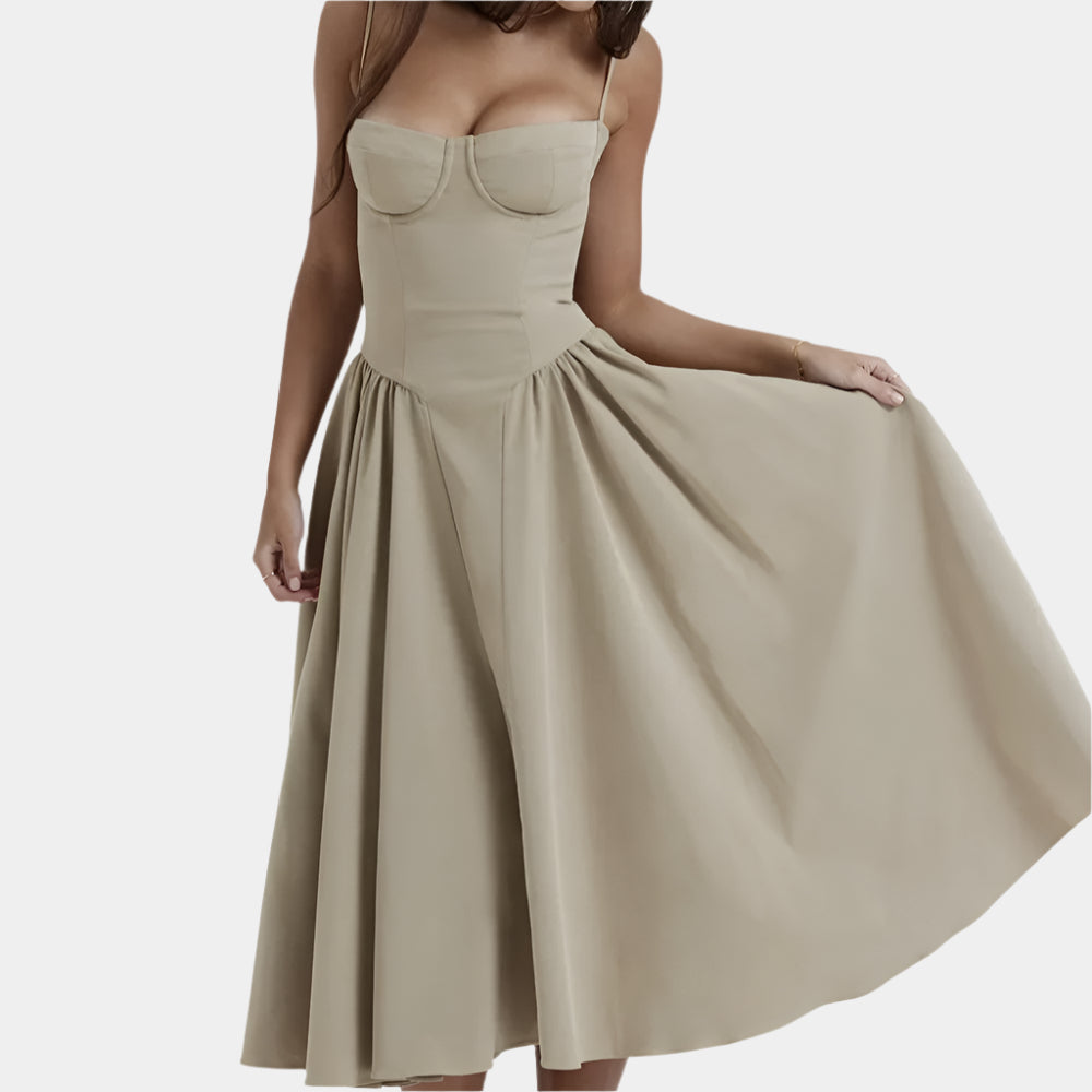Deyah - Robe corsetée élégante pour femme Kaki