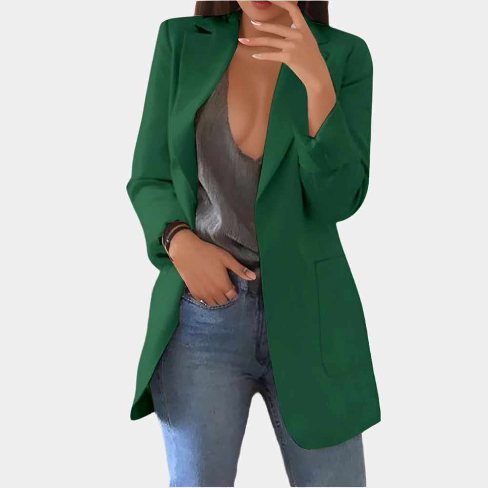 Shea - Élégant blazer long pour femmes Vert Foncé