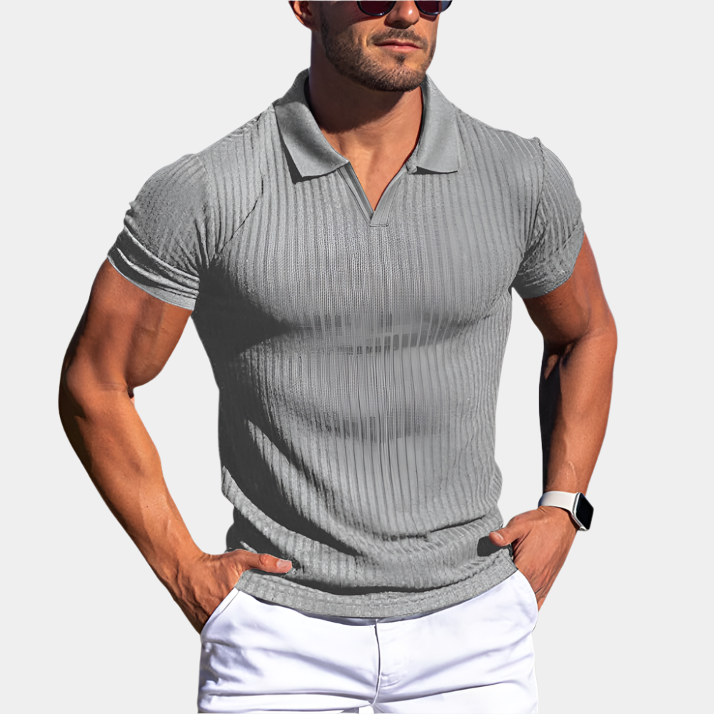 Zachary - Polo élégant avec col pour homme Gris Clair