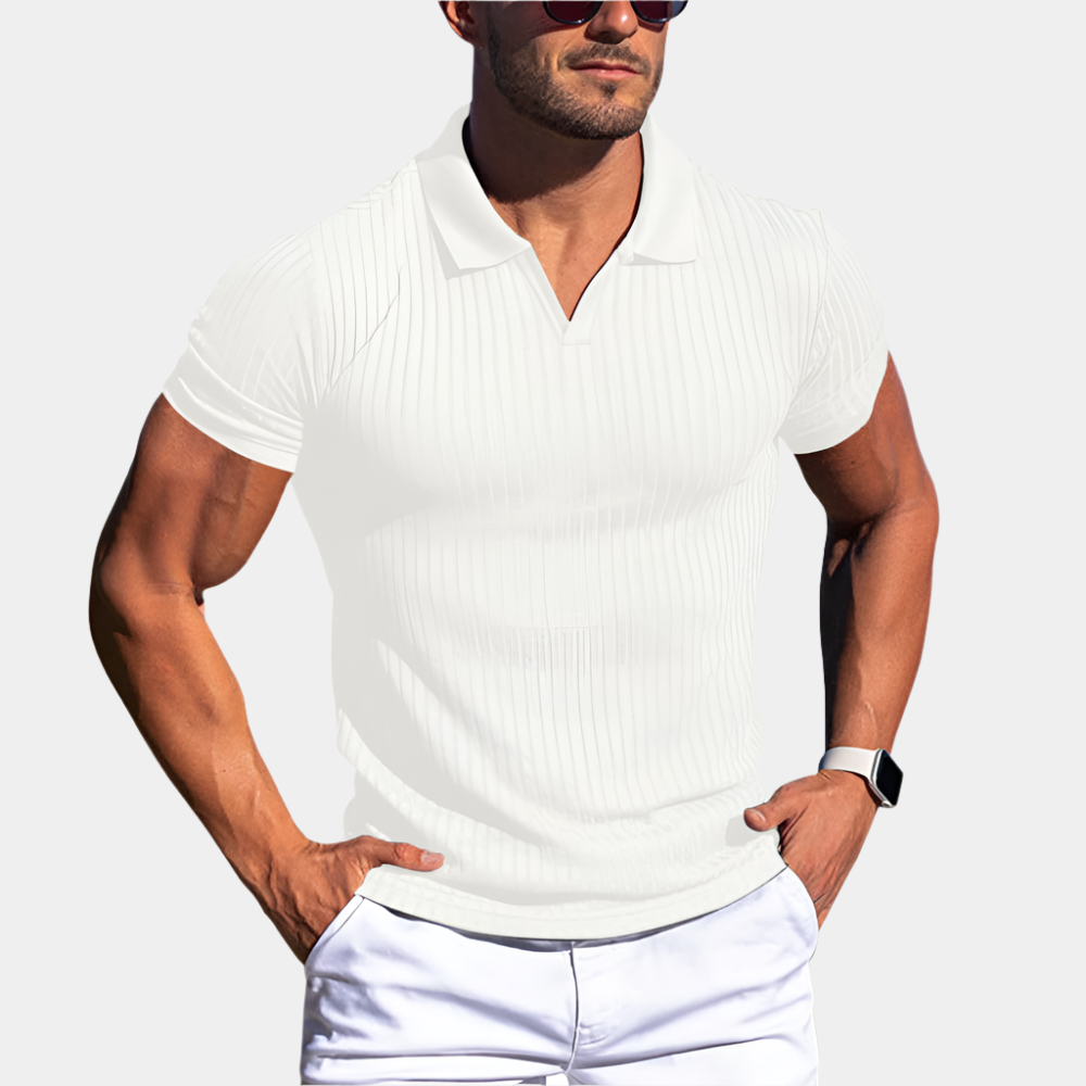 Zachary - Polo élégant avec col pour homme Blanc
