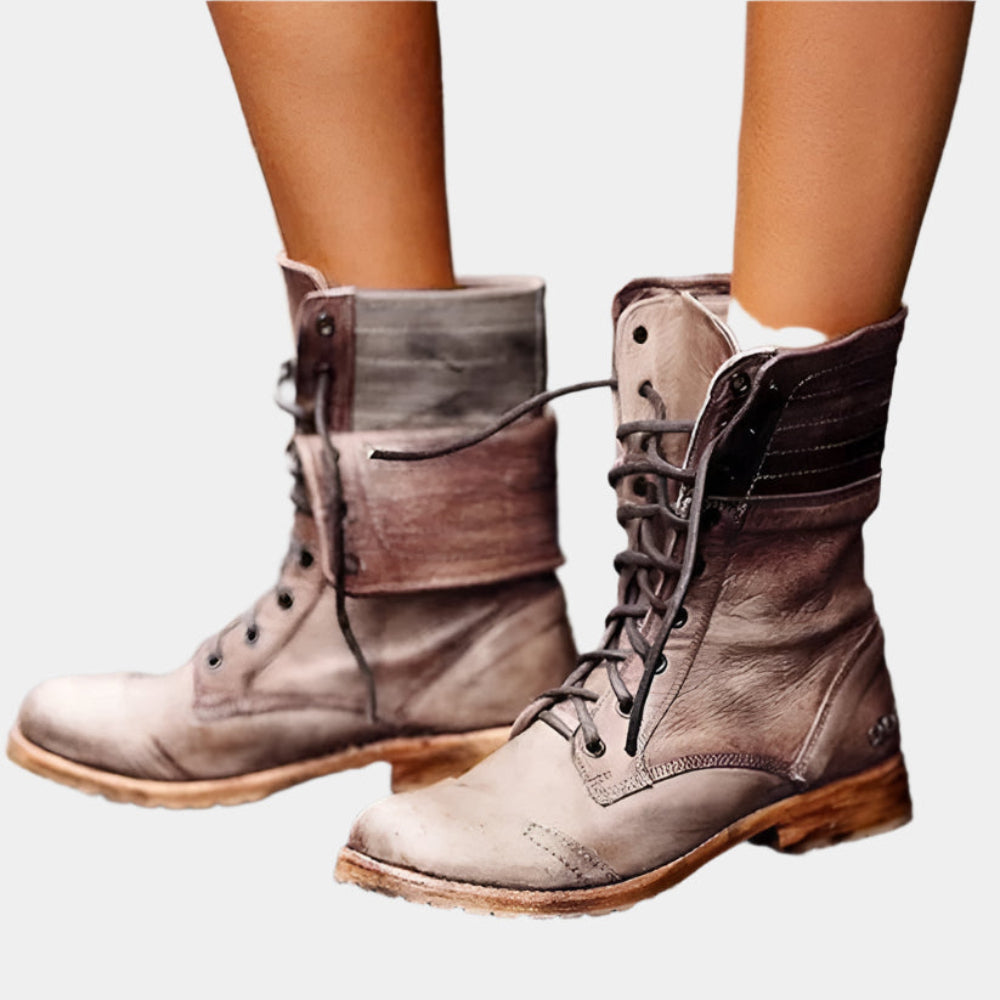 Cora - Bottes en cuir élégantes et confortables pour femmes Kaki