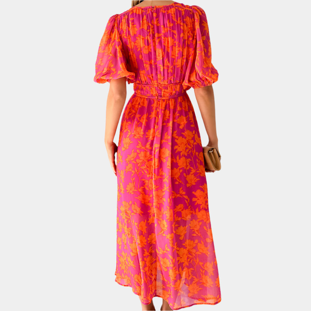 Esley - Robe longue élégante à col en V pour femme