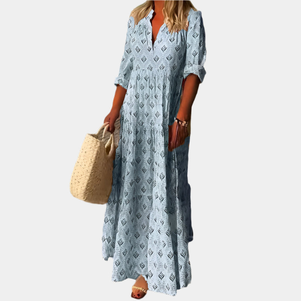 Khloe - Robe longue confortable et chic pour femmes Bleu