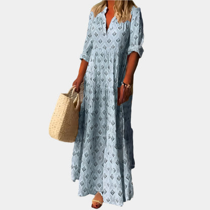 Khloe - Robe longue confortable et chic pour femmes Bleu