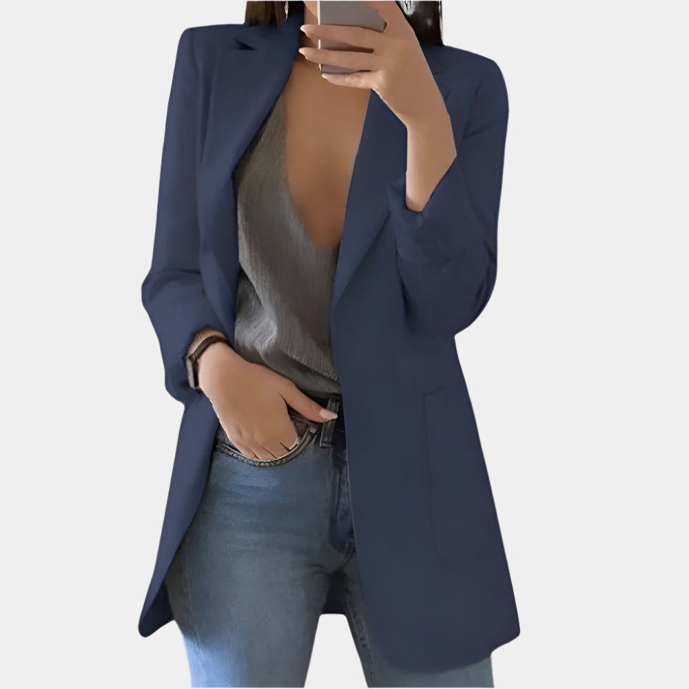 Shea - Élégant blazer long pour femmes Bleu