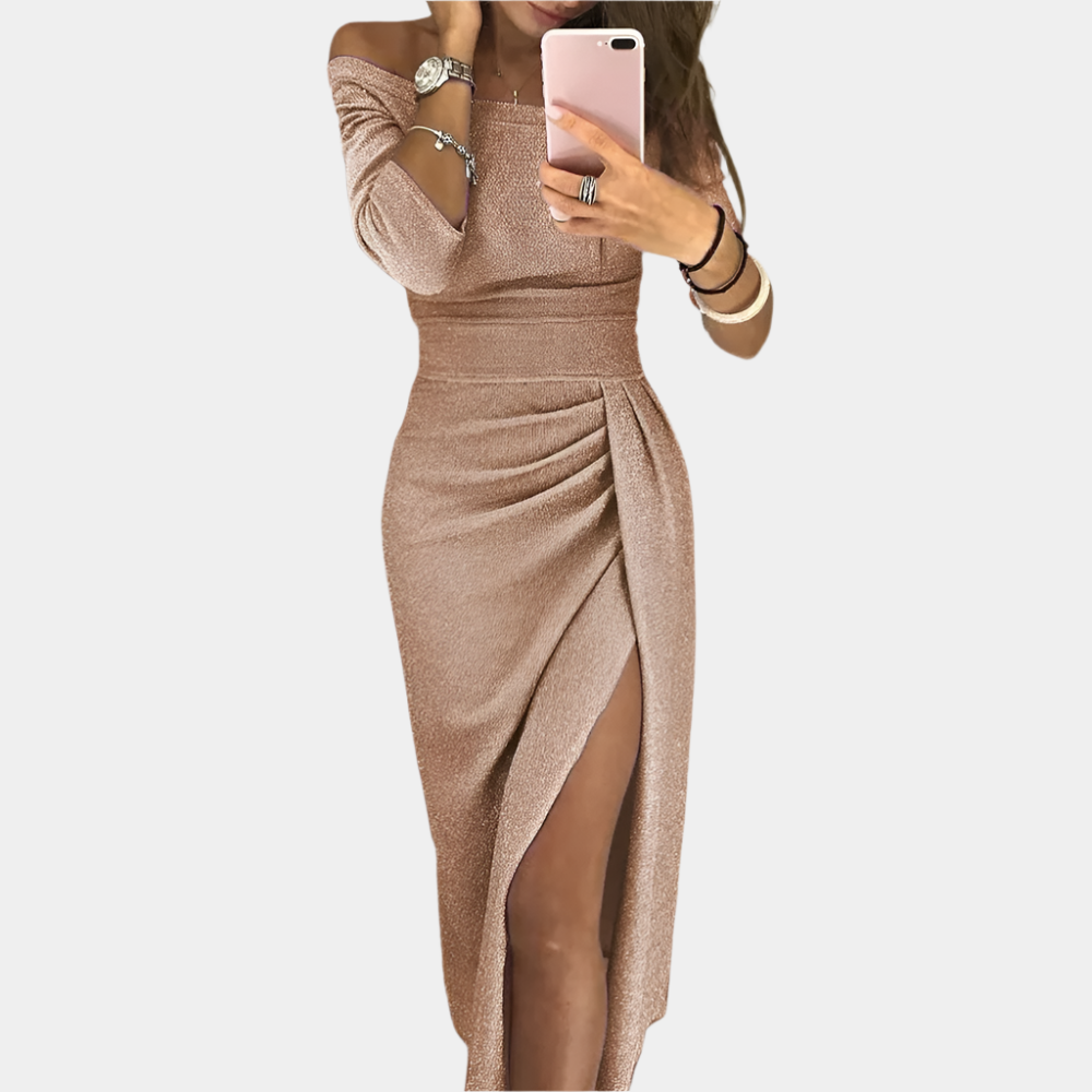 Naomi - Robe élégante et scintillante pour femmes Beige