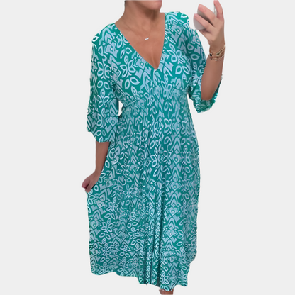 Dexie - Élégante robe imprimée bohème pour femme Bleu Clair