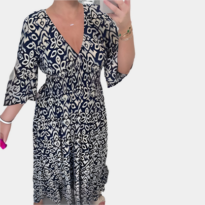 Dexie - Élégante robe imprimée bohème pour femme Bleu
