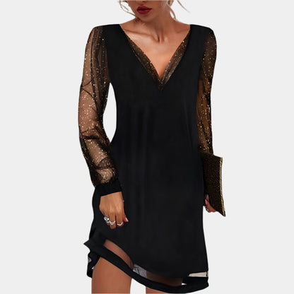 Élise – Robe de soirée élégante avec manches transparentes Noir