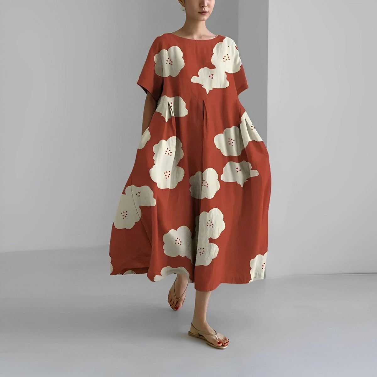 Maya – Robe Midi Fluide à Imprimé Bohème Rouge