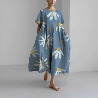Maya – Robe Midi Fluide à Imprimé Bohème Bleu clair