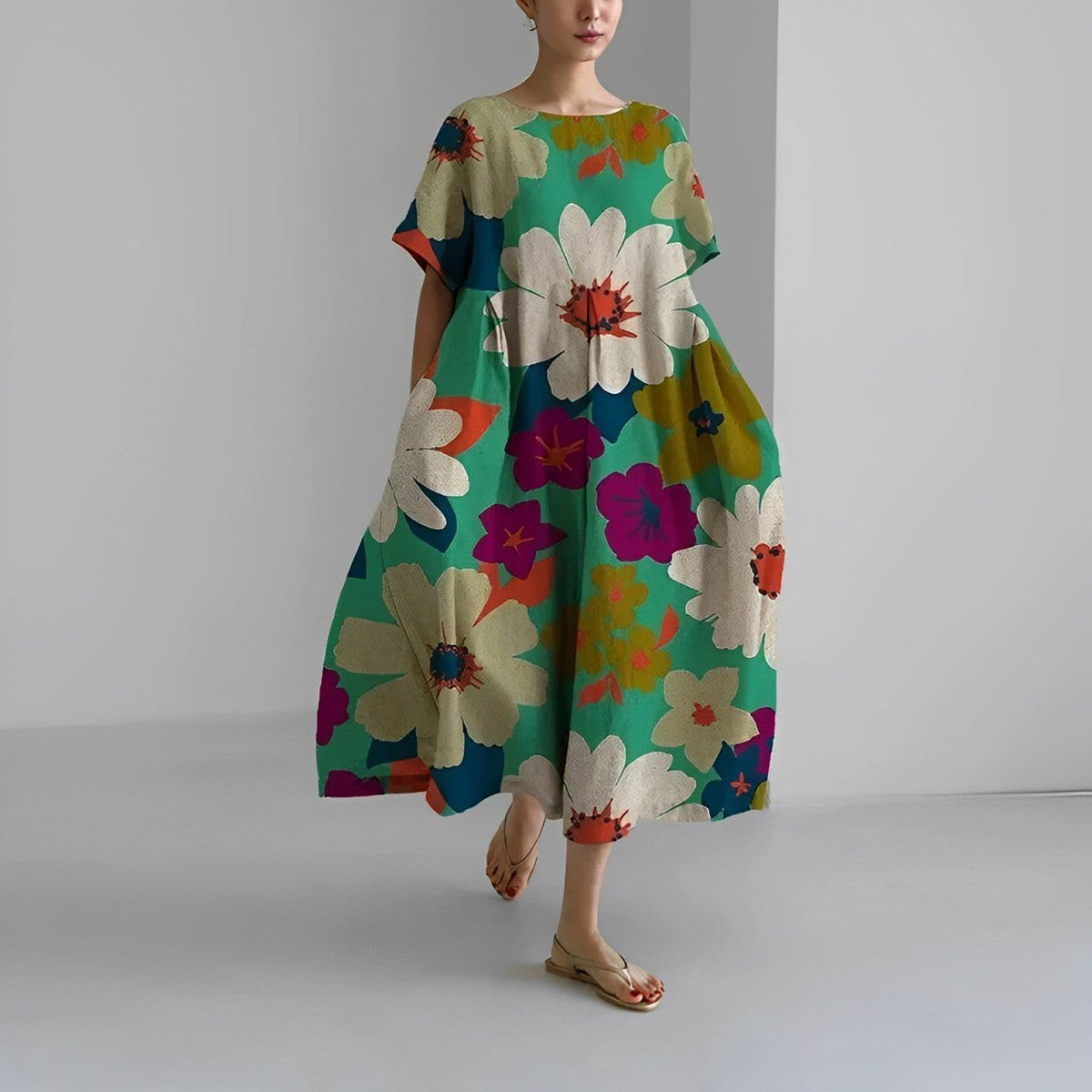 Maya – Robe Midi Fluide à Imprimé Bohème Vert