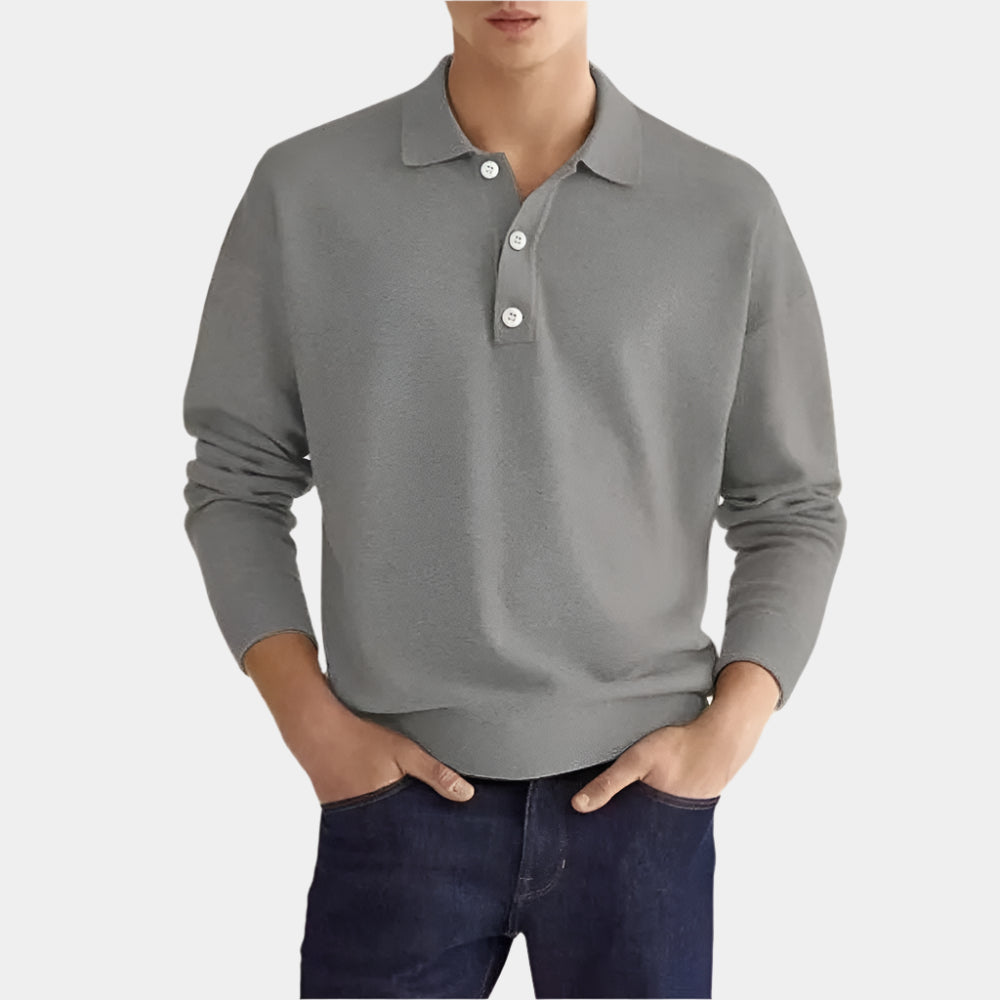 Arlo - Polo confortable à manches longues pour hommes Gris