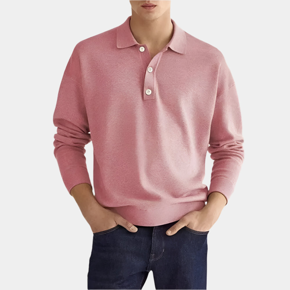 Arlo - Polo confortable à manches longues pour hommes Rose