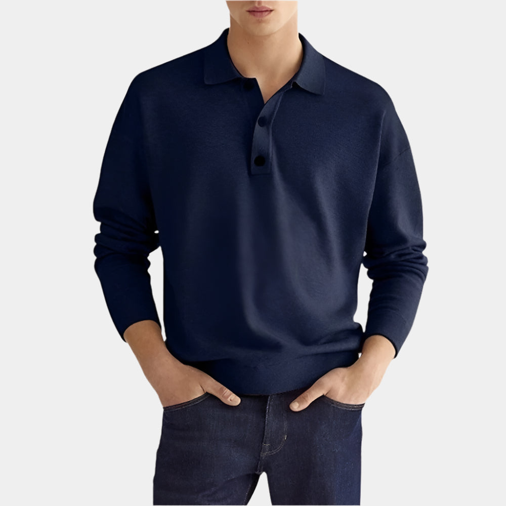 Arlo - Polo confortable à manches longues pour hommes Bleu