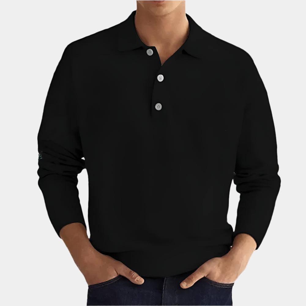 Arlo - Polo confortable à manches longues pour hommes Noir