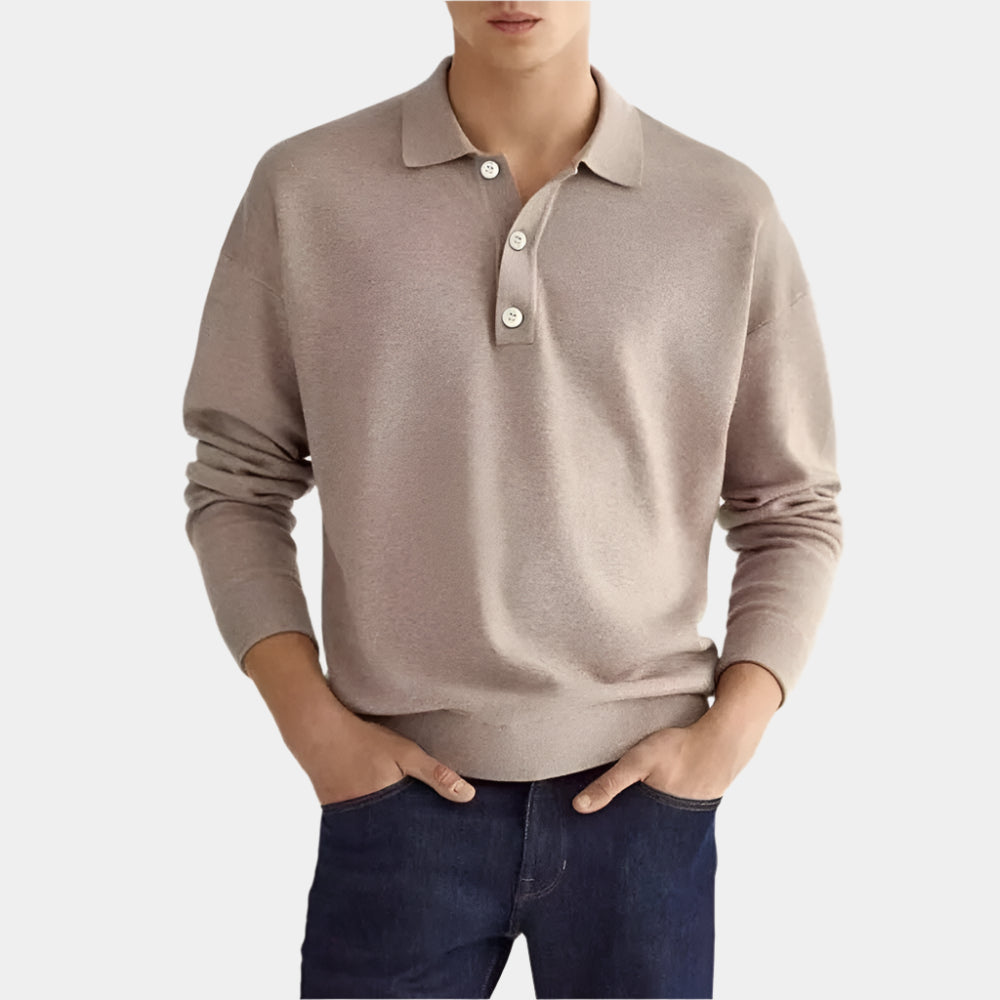 Arlo - Polo confortable à manches longues pour hommes Beige